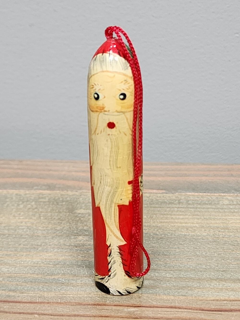 Vintage Skinny Pencil Santa Claus Christmas Ornament 3.5” Resin